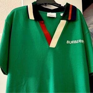 Burberry Green Polo with Multicolor Collar